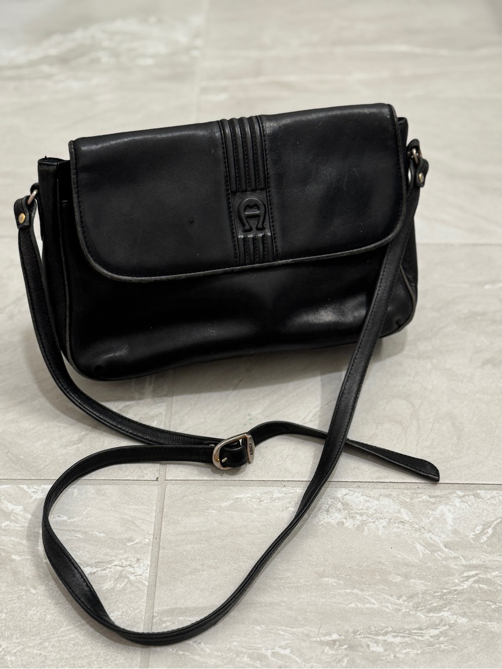 Etienne Aigner Black Leather Crossbody Bag Vintage Minimalist